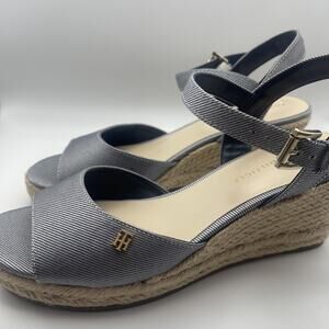 Tommy Hilfiger TWGALLIE Espadrilles Women's Wedges Ankle Buckle Blue Sandals 8M